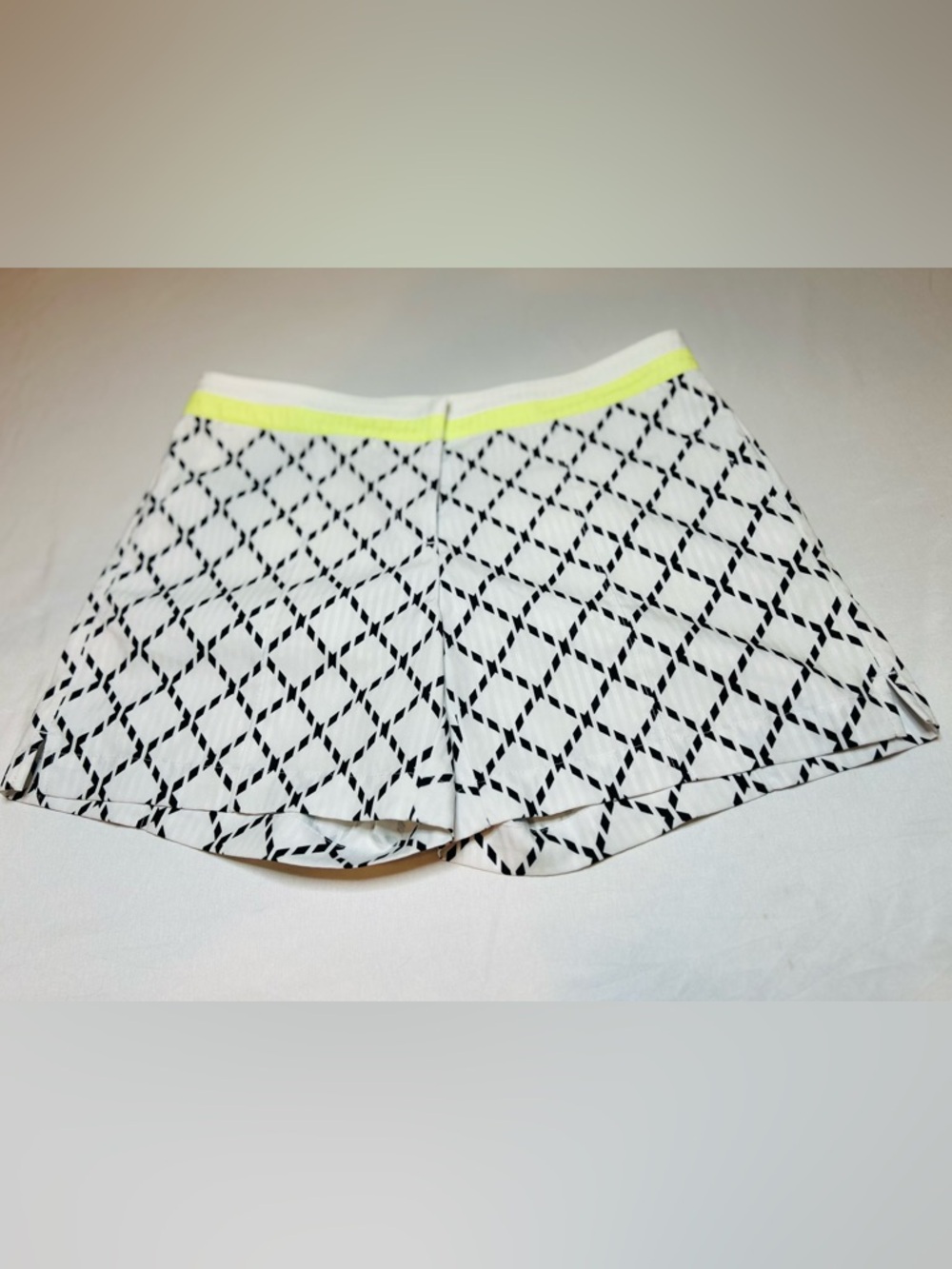 Slazenger White & Black Geometric Athletic Shorts with Yellow Trim